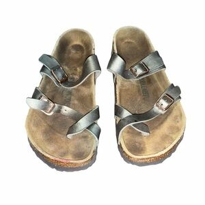 Birkenstock Mayari Sandals Metallic Taupe Birko Flor Cork Footbed EU 39 Womens 8